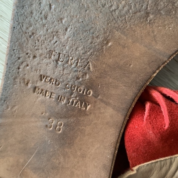 Furla red Fringed studded bohemian festive summer vacation travel Sandal - Picture 8 of 9